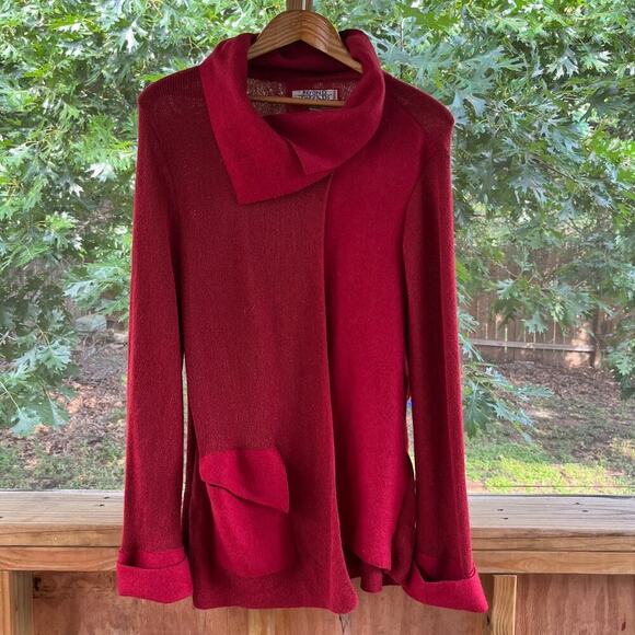 Beyond Threads Women's Red Asymmetric Alpaca Cardigan Sweater Scarlet Size 1X - Picture 1 of 10